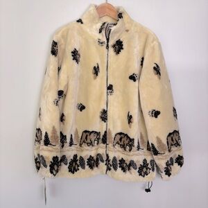 VTG Glacier Gear Outdoor Plush Bear Print Plush Fleece Jacket-Women's Small-NWT